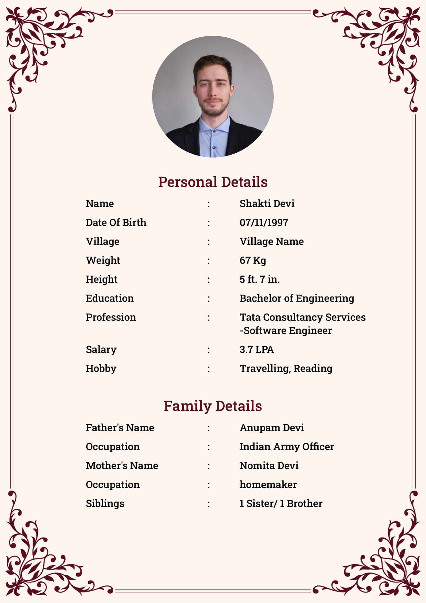 Biodata template 1