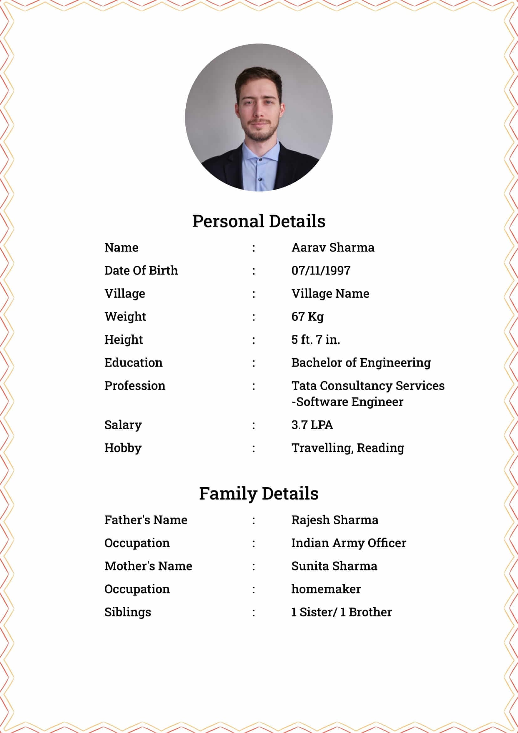 Biodata template 5