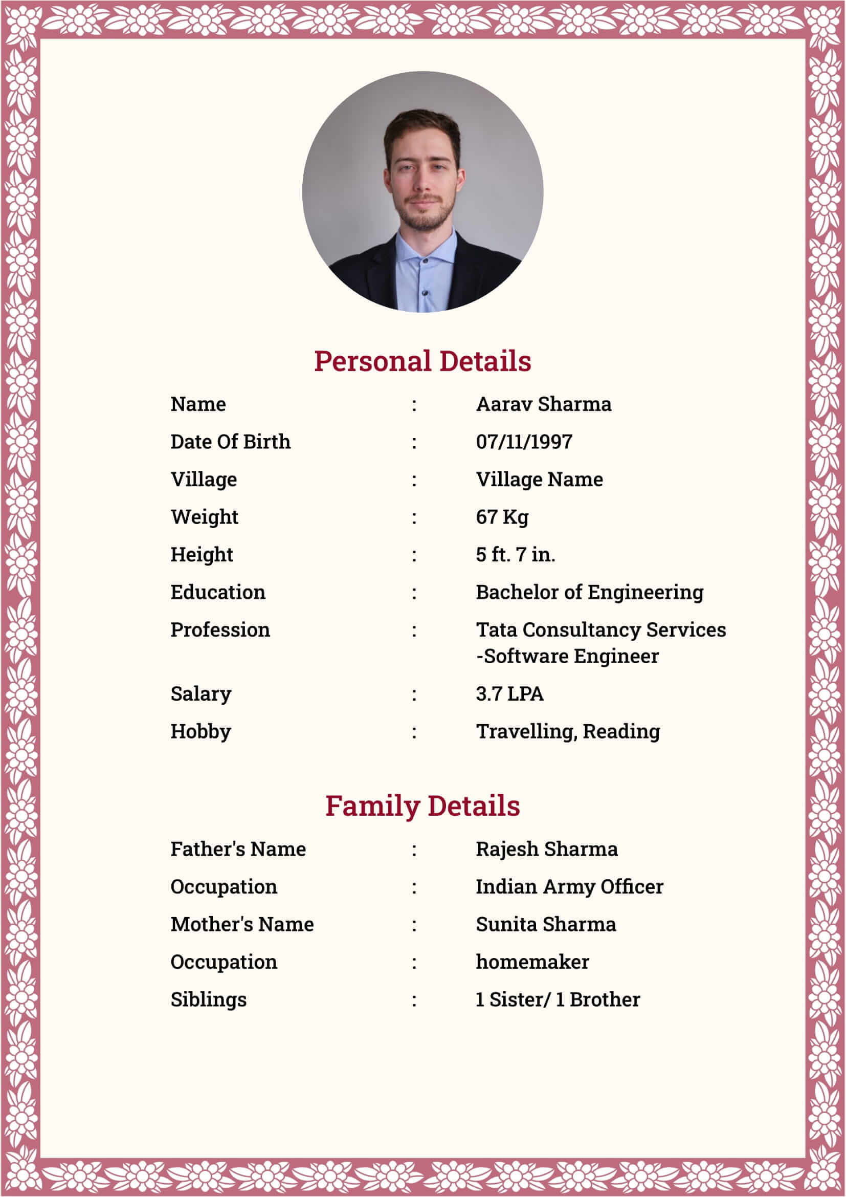 Biodata template 6